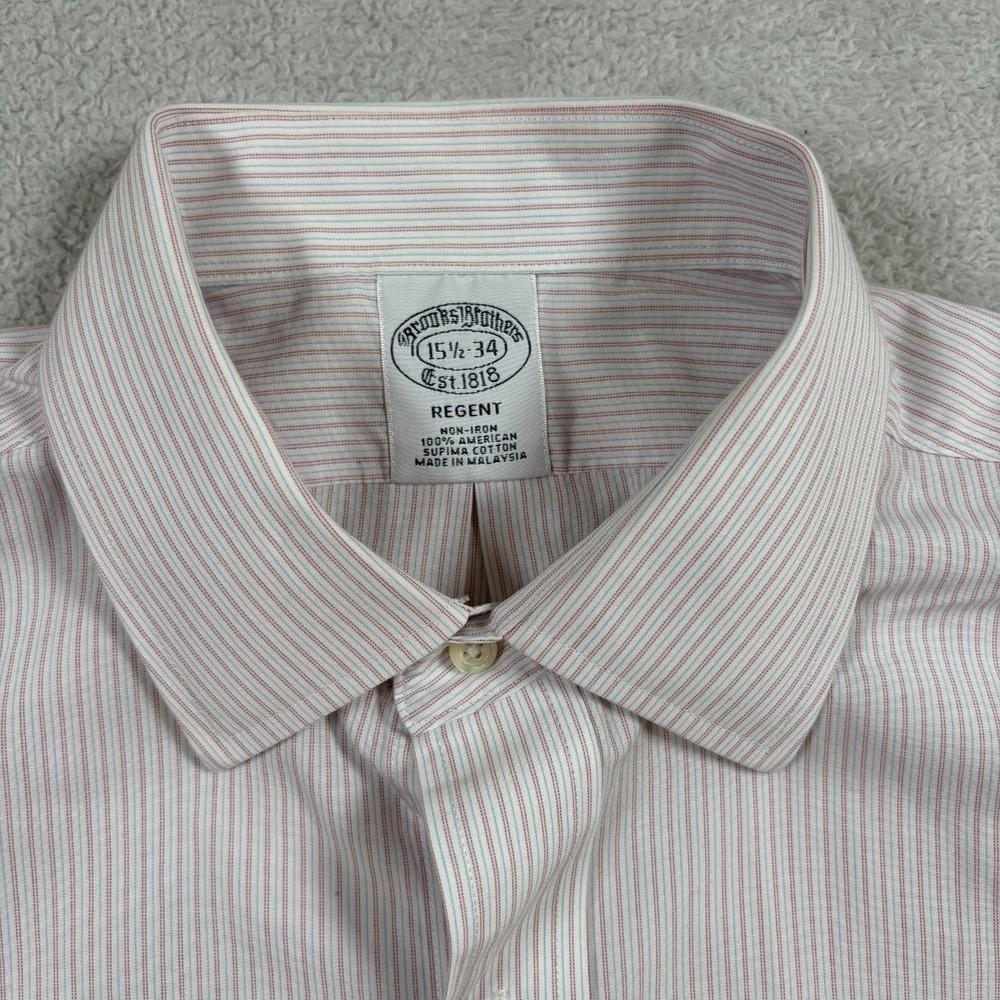 Brooks Brothers Regent Dress Shirt Mens 15.5-34 White Red Micro Stripe Non Iron - Picture 4 of 7
